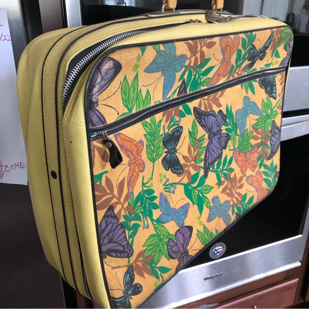 Vintage 60s Mod Suitcase Butterflies Leaves